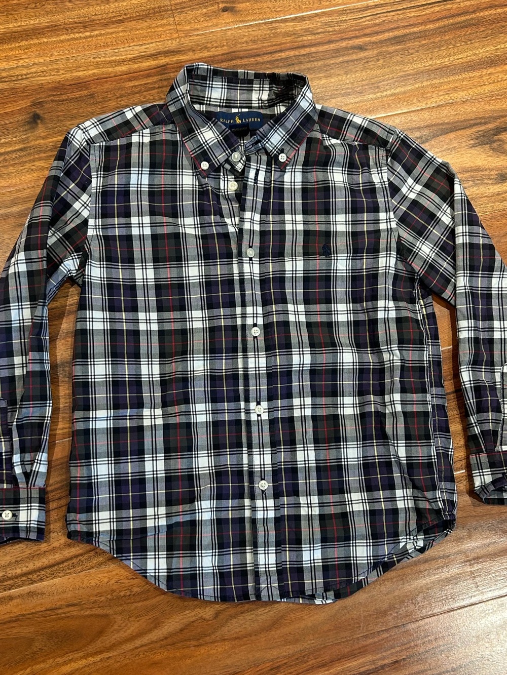 Ralph Lauren long sleeve black white plaid boys size 7